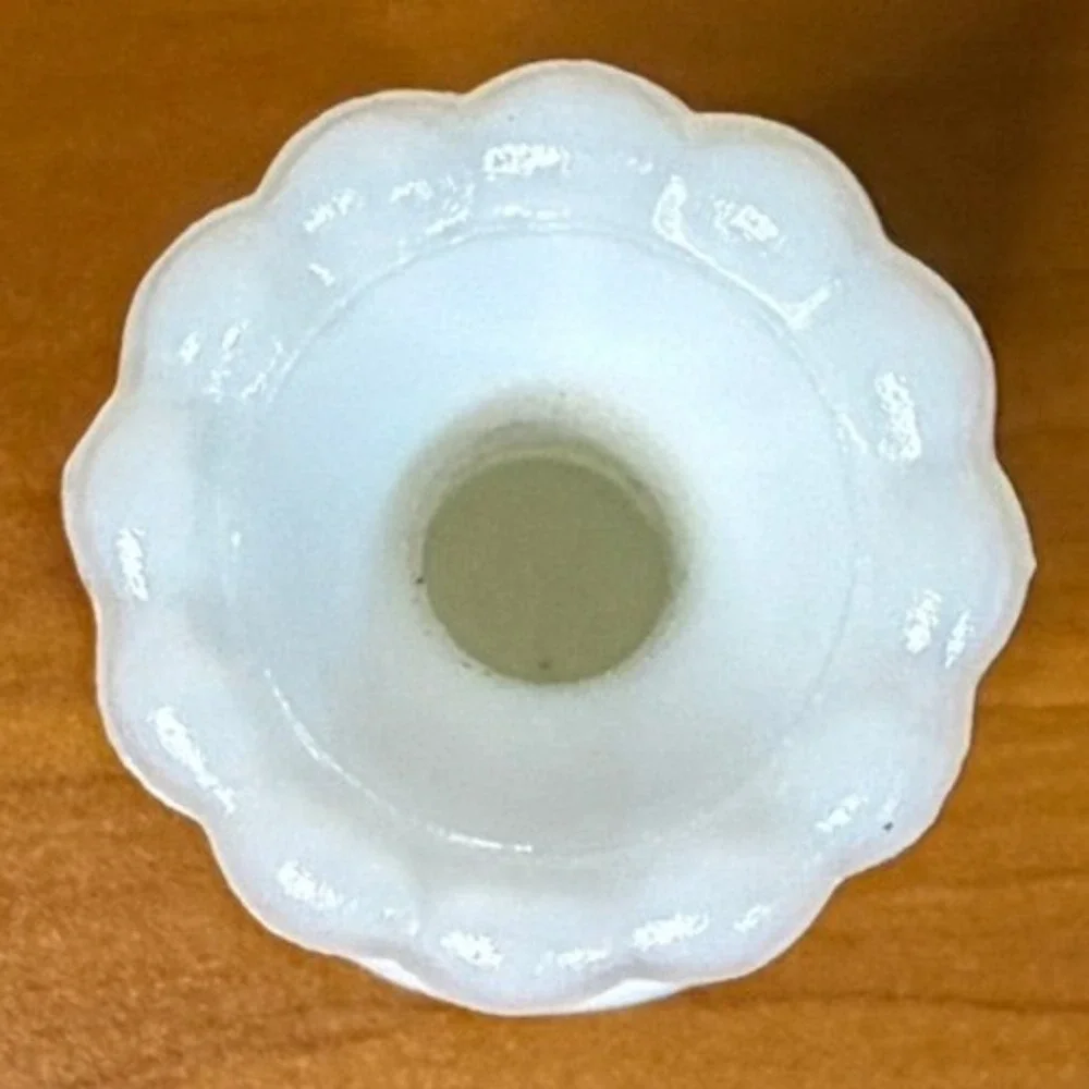 Vintage White Milk Glass Bud Vase Scalloped Rim Starburst Pattern 6 Inch